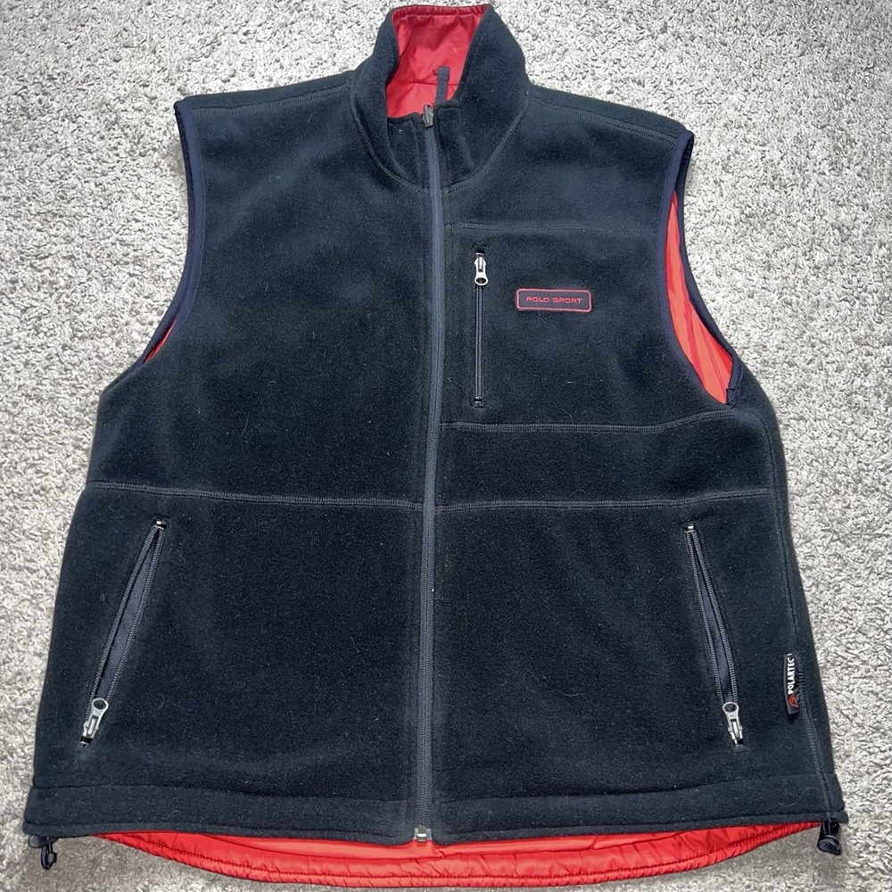 Vintage Polo Sport Ralph Lauren Vest Reversible Mens Large Thermal Fleece 90s - Picture 2 of 6